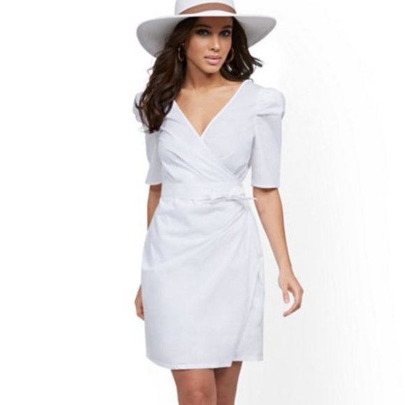 New York & Company Dresses & Skirts - NY & Co. New Puff Sleeve White Poplin Wrap Dress Small